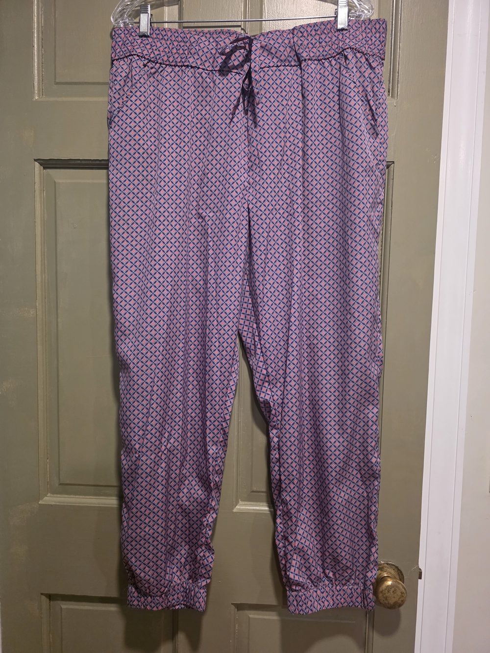 Aerie Silky Satin Patterned Jogger Pants Pink Blue Geometric Lounge Medium